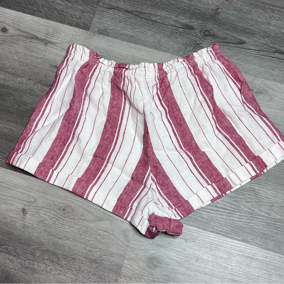Reformation Red & White Stripe Linen Shorts XL Elastic Waist Summer Resortwear - Picture 3 of 11